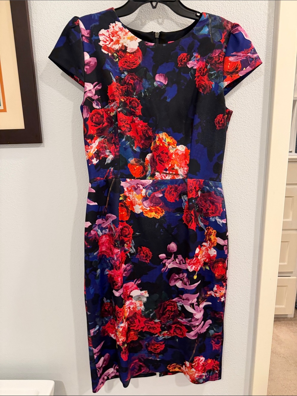 Betsey Johnson Black Dress with Red, Purple & Pink Floral Print